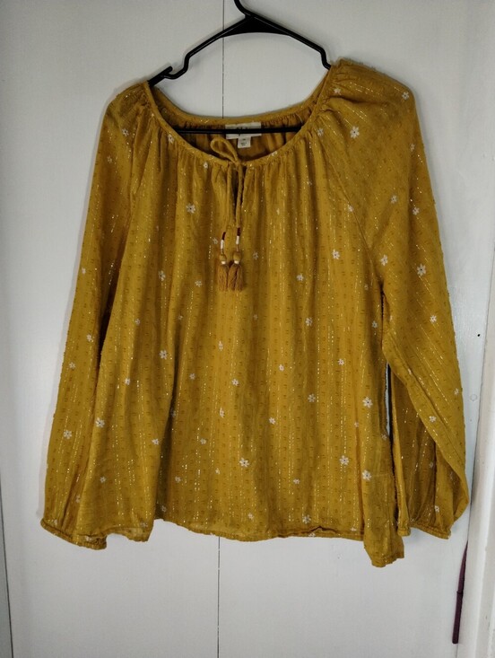 Style & Co. Tops - Style & Co. Mustard Floral Peasant Tunic with Tassel Tie